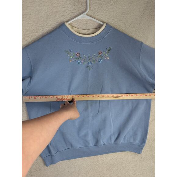 Vintage Top Stitch Sweatshirt Womens XL Blue Floral Cottagecore Embroidered - Picture 8 of 16